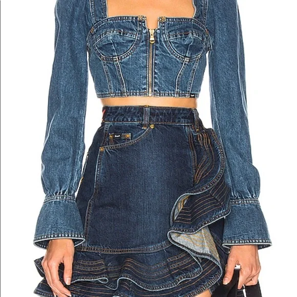 Lee X Self-Portrait Tiered Ruffle Mini Denim Skirt - Picture 7 of 11